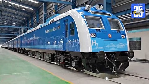 India’s first hydrogen-powered train showcasing eco-friendly railway technology aimed at reducing carbon emissions and promoting sustainable transportation.