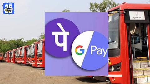 Passengers using UPI apps to purchase tickets on Maharashtra State Transport buses.