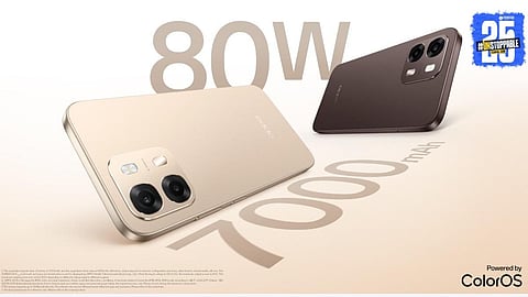 OPPO A6 Pro 5G in Aurora Gold and Cappuccino Brown colors, showcasing its sleek design, large 6.75-inch 120Hz display, and durable IP69-rated build with a massive 7000mAh battery.