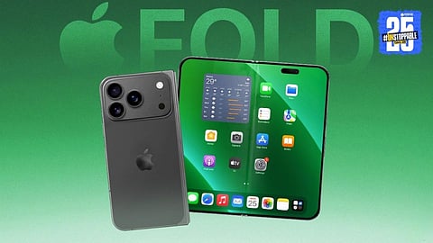 Apple's upcoming foldable iPhone (iPhone 18 Fold or Ultra) showing its book-style design, crease-free 7.8-inch inner display when unfolded, and slim 5.5-inch cover screen, based on Jon Prosser's latest leak