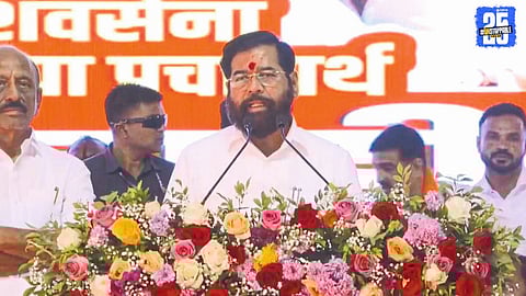 Deputy Chief Minister Eknath Shinde addressing a public gathering in Akola.