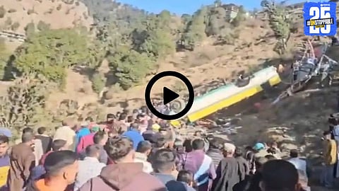 A rescue operation underway after a passenger bus fell into a deep gorge in Himachal Pradesh, resulting in multiple fatalities and injuries.