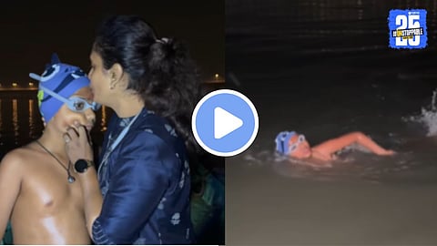 Om Kunal Bhangale 8 year old youngest swimmer 17 km Atal Setu to Gateway of India record January 2026 Dombivali Maharashtra