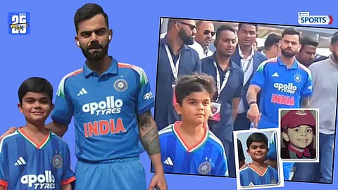 Virat Kohli meets his childhood look-alike Garvit Uttam during the IND vs NZ ODI in Vadodara