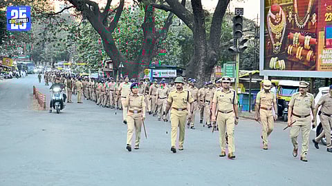 Kolhapur police conduct a flag march through major city roads to boost voter confidence