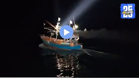 Indian Coast Guard personnel during a high-alert maritime operation in the Arabian Sea after detaining Pakistani nationals attempting illegal infiltration into Indian waters.