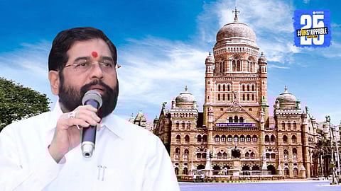 Deputy Chief Minister Eknath Shinde addressing the media while making a key statement regarding the Mumbai Mayor post and municipal politics.