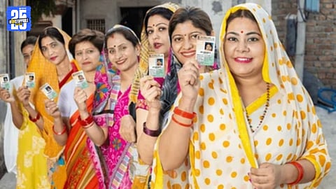 Voters queue up at an Ichalkaranji polling station as turnout improves in the afternoon.