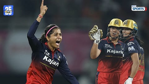 Shreyanka Patil celebrates her five-wicket haul during RCB vs Gujarat Giants