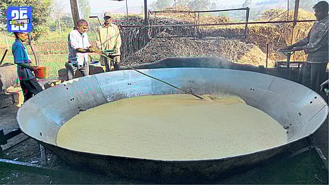 A traditional jaggery-making gurhal still operating in Kandur village of Shirala taluka.