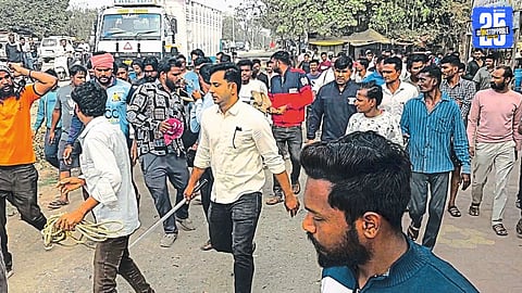 Heavy police presence at the market area in Arvi city following the shocking double murder.