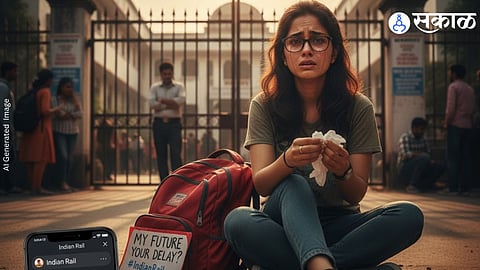 A NEET aspirant outside an examination center after missing the exam due to a delayed Indian Railways train, highlighting accountability and consumer rights.