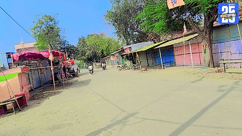 Closed market in Salgar Budruk village after rumours of Ajit Pawar’s death spread among residents.