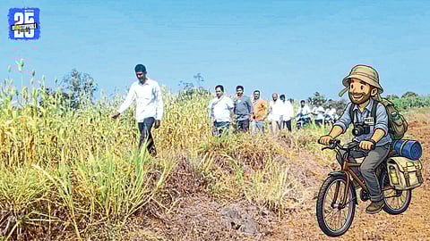 Villagers and candidates interact during Zilla Parishad election campaigning in rural Shirala taluka.