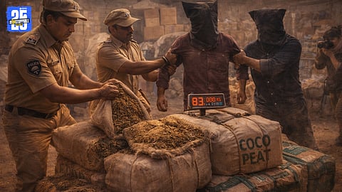 Kolhapur police display seized 83 kg ganja recovered from a transport vehicle