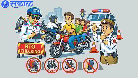 Traffic police checking vehicles during special enforcement drive in Sangli.