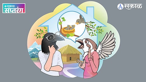 Crow and sparrow friendship moral story in Marathi 
