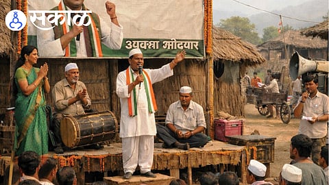 Candidates and supporters during election campaigning in rural Maharashtra.