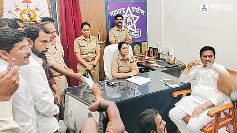 MLA Shashikant Shinde Leads Dharna in Koregaon Over Biased Police Action