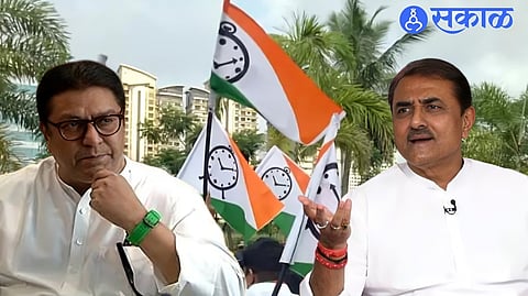 NCP leader Praful Patel addressing the media during a press conference while responding to statements made by MNS chief Raj Thackeray.