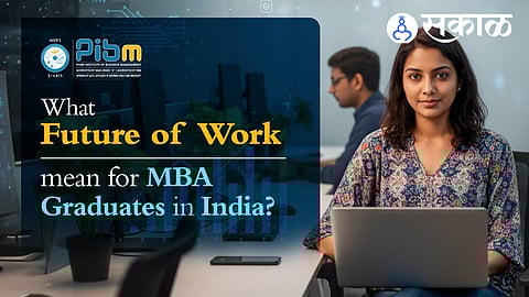 MBA graduates collaborating in a hybrid work environment