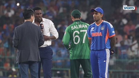 Abhishek Sharma walks back after getting out for a duck in the first over against Pakistan.