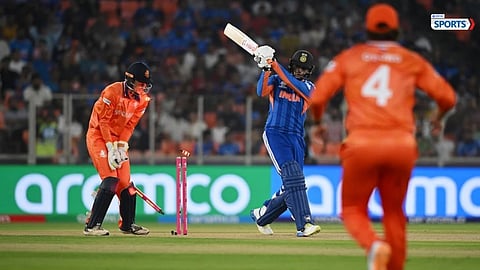 Shivam Dube plays a counter-attacking knock during the India vs Netherlands