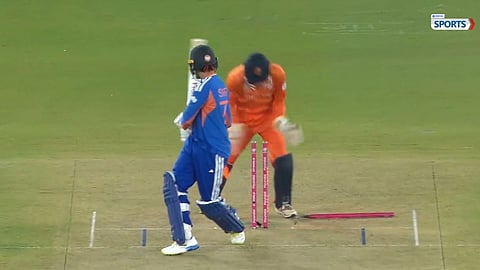 Abhishek Sharma walks back after another duck during the India vs Netherlands T20 World Cup match