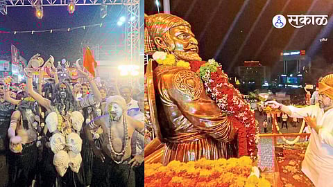 Minister Shivendrasinhraje Bhosale performing Maha Aarti during the grand Shivjagar celebration in Satara amid a massive gathering.