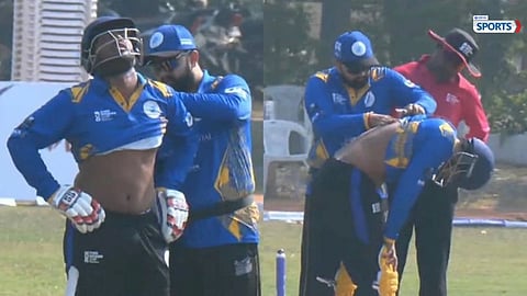 Kartik Sharma collapses on the field after a back injury scare