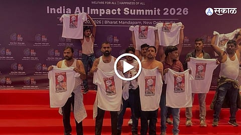 AI Impact Summit 2026 Protest at Bharat Mandapam 