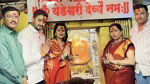 Prajakta Gaikwad and Husband Seek Blessings at Yeramala Yedeshwari Temple in Dharashiv