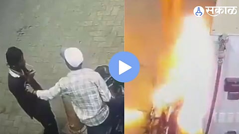 A viral video shows a youth throwing a burning lighter into a motorcycle fuel tank at a petrol pump in Chhattisgarh, triggering a sudden fire before staff quickly controlled the blaze.