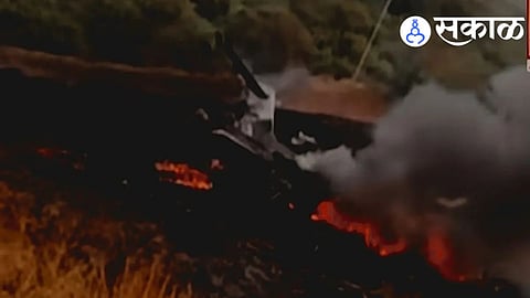 Wreckage of a Delhi-bound air ambulance seen in a dense forest area near Ranchi after the tragic crash incident.