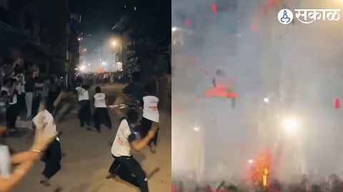 Dev-Danav symbolic fire war tradition during Shimga Festival in Gavala Aali, Mahad, showcasing Konkan’s unique Holi celebration ritual.