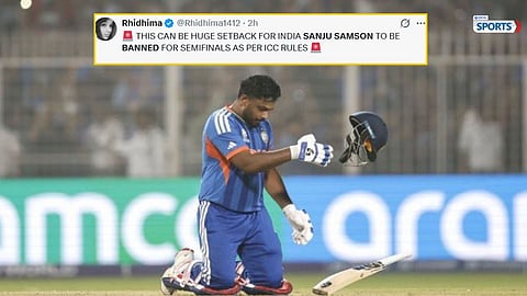 Sanju Samson celebrates after a match-winning performance amid ICC ban rumours.