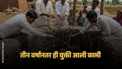 Rescue team members carefully pull a stray dog out of a deep well in Yantai, China, after the animal survived nearly three years trapped inside with the help of food provided by local residents.