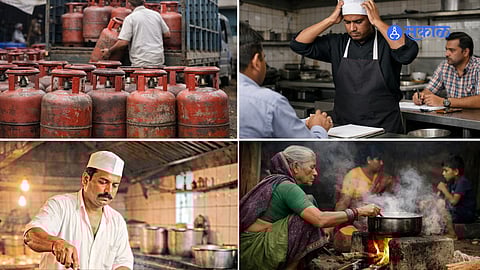 Hotel workers cook food on traditional wood