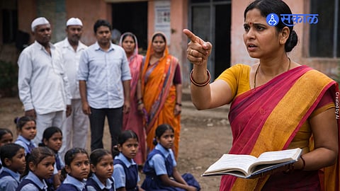 Parents and villagers protest against a teacher