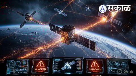 Satellite orbiting Earth at risk of AI-powered cyber hijacking, potentially causing collisions and a cascade of space debris leading to orbital chaos.