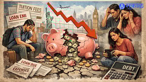 Students at an international airport as rising currency rates impact study abroad plans.