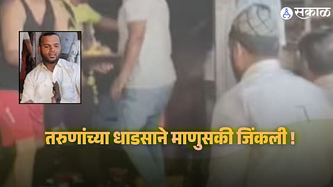 Muslim youth bravely rescuing items, including a Lord Shiva idol, from a burning auto garage near Lasur railway station, symbolizing communal harmony and humanity.