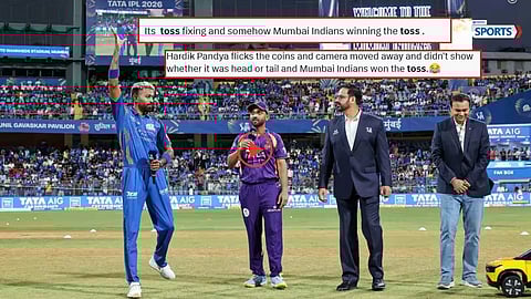 Hardik Pandya during toss as viral video triggers controversy in MI vs KKR clash.