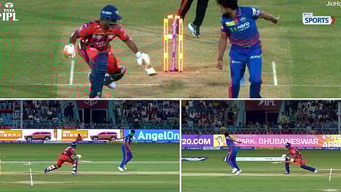 Rishabh Pant walks back after a bizarre and unlucky run-out in LSG vs DC clash