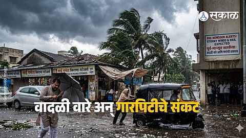 Dark storm clouds over Maharashtra skies as thunderstorms, strong winds, and possible hailstorm activity impact multiple districts under orange and yellow alerts.