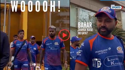 Rohit Sharma and Tilak Varma share a light moment amid rain interruption in Guwahati