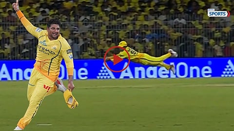 Sarfaraz Khan pulls off a stunning diving catch to dismiss Axar Patel in CSK vs DC clash.