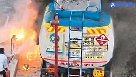 Fuel tanker catches fire at Talegaon petrol pump, quick response prevents major disaster.