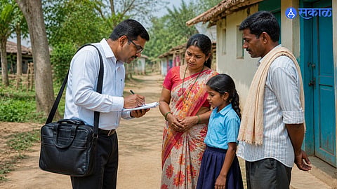 Teachers interact with parents during home visits to strengthen school enrollment during summer vacation drive.
