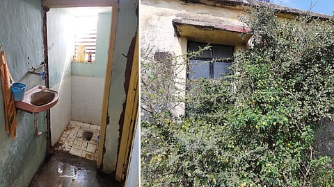 वालसावंगी :   डॉक्‍टरांच्या निवासस्थानातील दरवाजाविना असलेले स्वच्छतागृह.  निवासस्थानाला पडलेला झाडाझुडपांचा वेढा.  